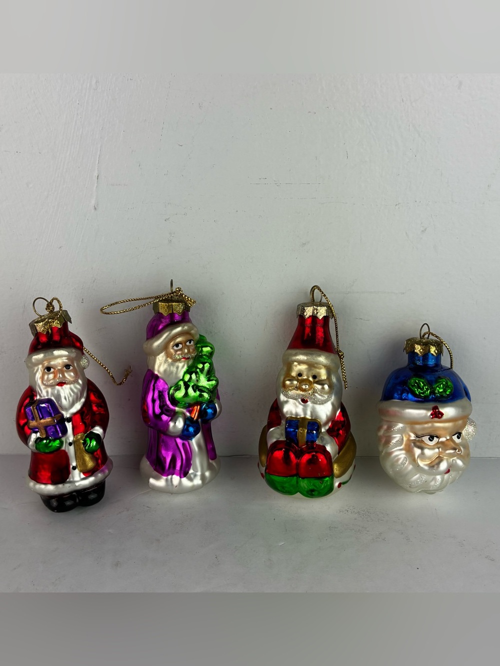 Santa Claus Christmas Glass Ornaments Set of 4